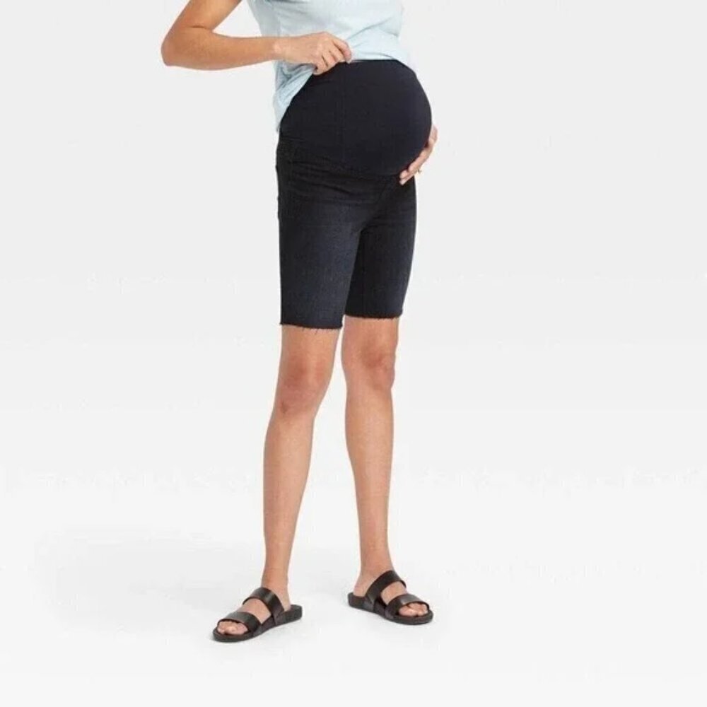 Ingrid & Isabel Maternity Shorts Womens Crossover Panel Dark Wash Bermuda